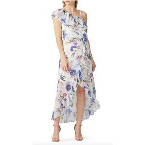 Printed Floral Chiffon A-Symmetric Maxi Dress